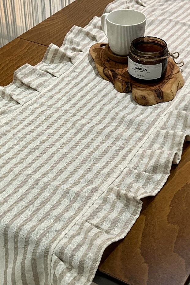 Fırfırlı Kahve Çizgili Runner 40x135 - 7