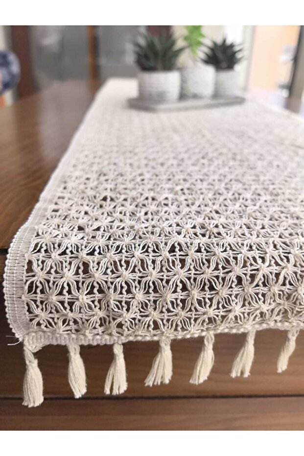 Tulle Lace Mesh Runner Linen Look Cotton 35X140Cm