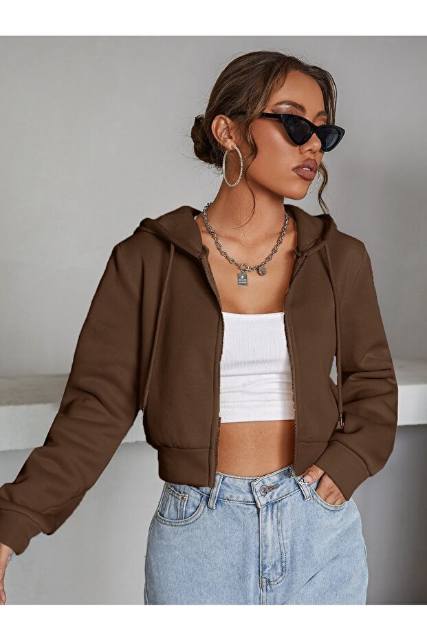Crop Unisex Thick Brown Sweatshirt