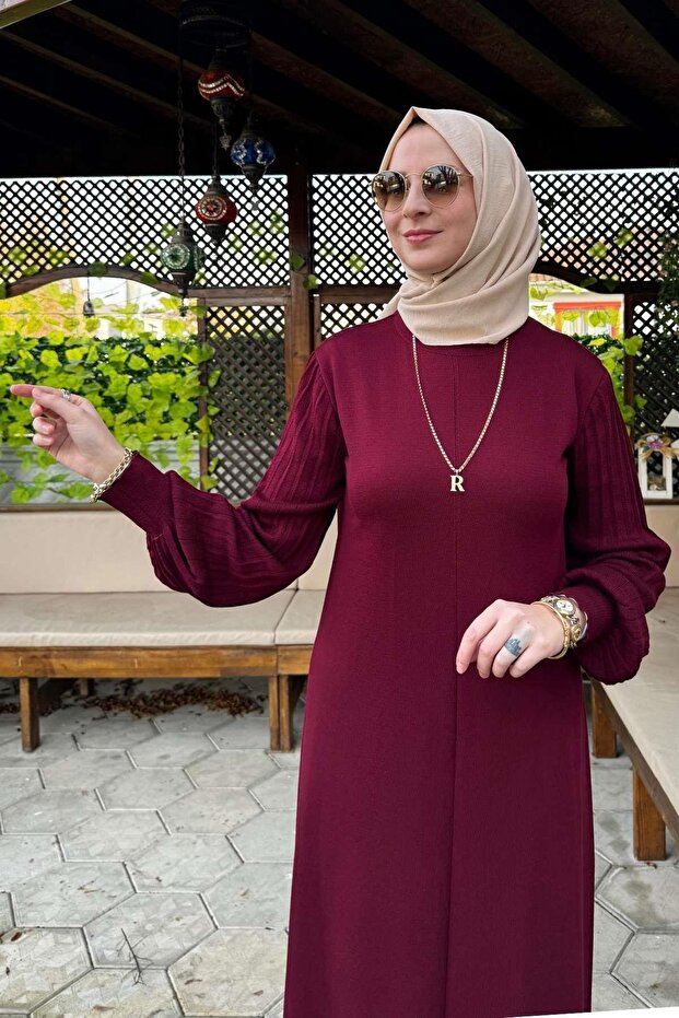 Ecem Bordo Triko Elbise - 7
