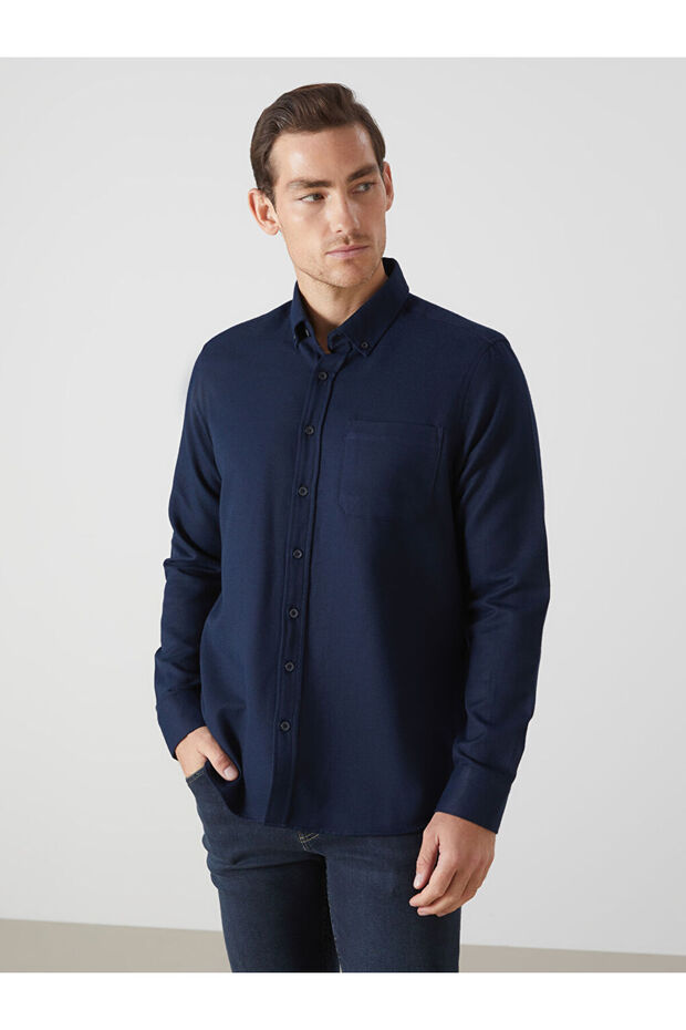 LCW Regular Fit Uzun Kollu Armürlü Erkek Gömlek - 1
