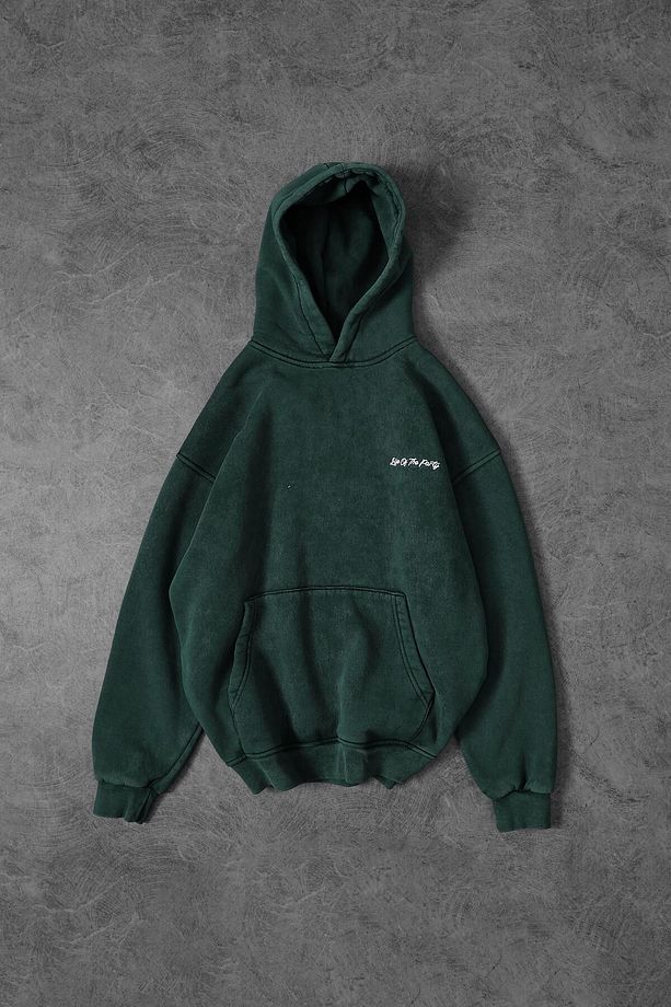 Erkek Haki Life Of The Party Aplike Pis Nakış Yıkamalı Kapüşonlu Oversize Sweatshirt - 2