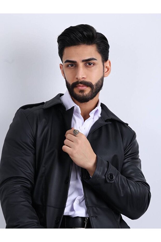 سترة جلدية طويلة للرجال - 4