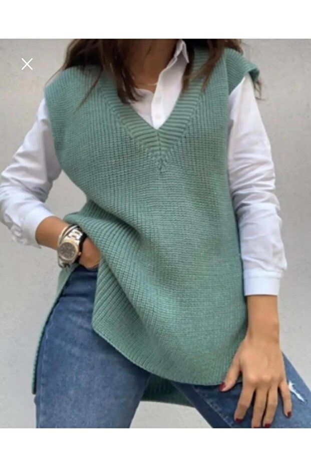 В'язаний трикотаж з V-подібним вирізом Thessaloniki Suveter Довжина на спині 65см Довжина по спині 70см Ширина 50см - 4