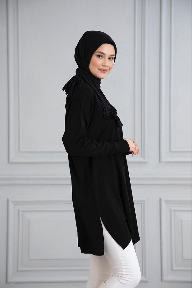 38/46 Beden Ince Merserize Oversize Salaş Triko Tunik - 5