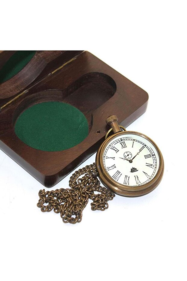 Brass Chain Clock with Wooden Box
