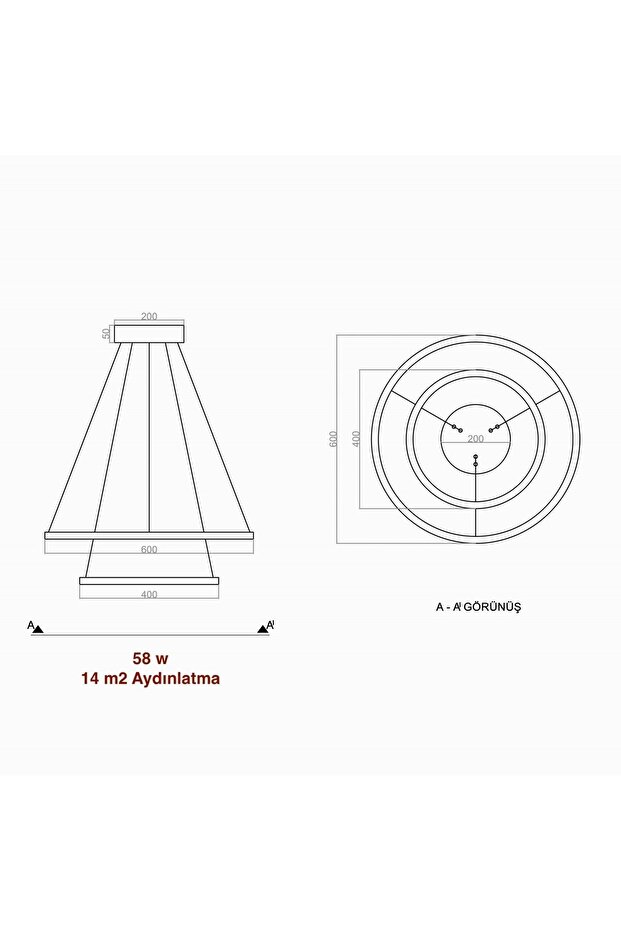 Sarkıt Led Avize PUMA II 60cm - 3