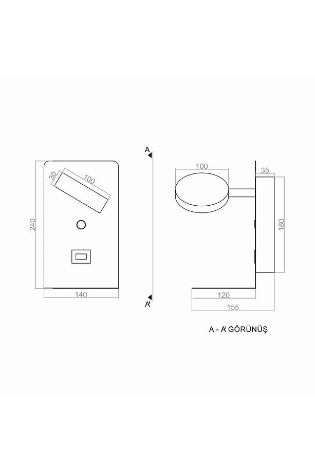Reading Ledli Usb-type C Telefon Şarj Üniteli Yatak Başı Led Aplik 24x14 Cm - 5
