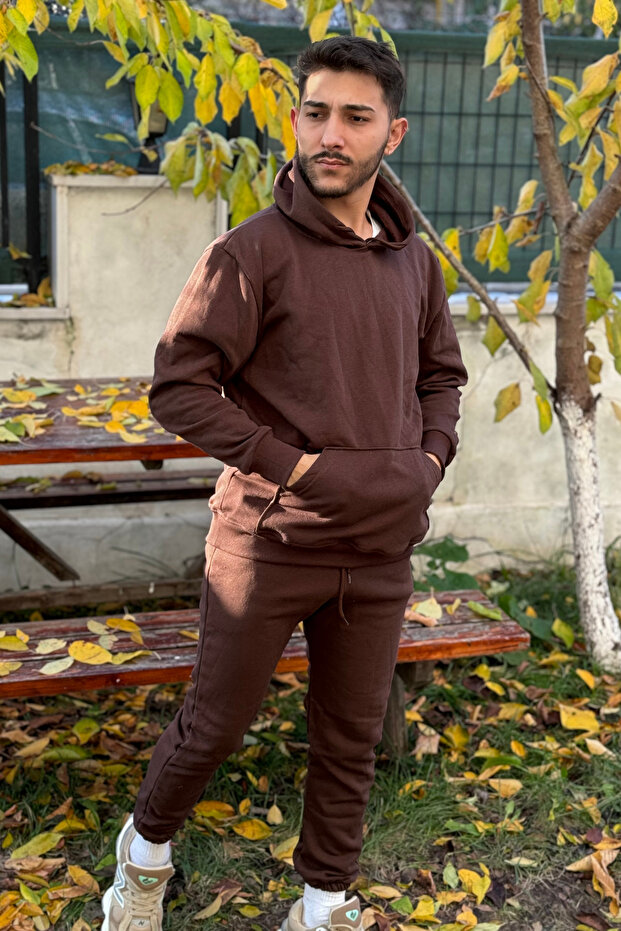 بدلة رياضية نسائية كبيرة الحجم BROWN 3 THREAD (سميكة مع فرو من الداخل)