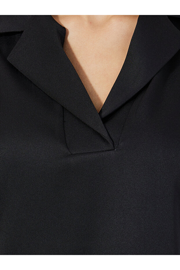 بلوزة بياقة طية صدر مدببة صلبة - 3