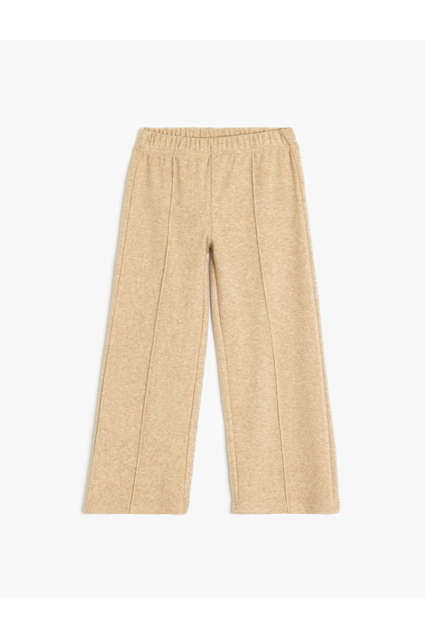 Ribbed Detailed Elastic Waist Viscose Blended Trousers