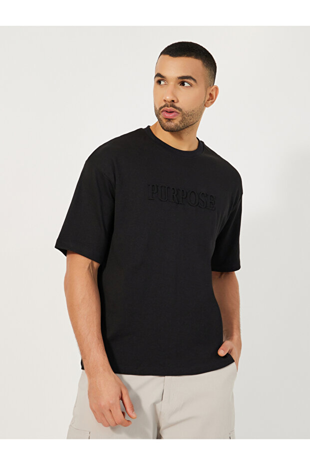 Oversized Embossed Round Neck T-Shirt