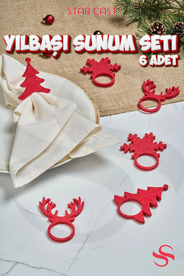 6-Piece Red Felt Decorative Christmas Tableware Presentation Napkin Ring Napkin Ring