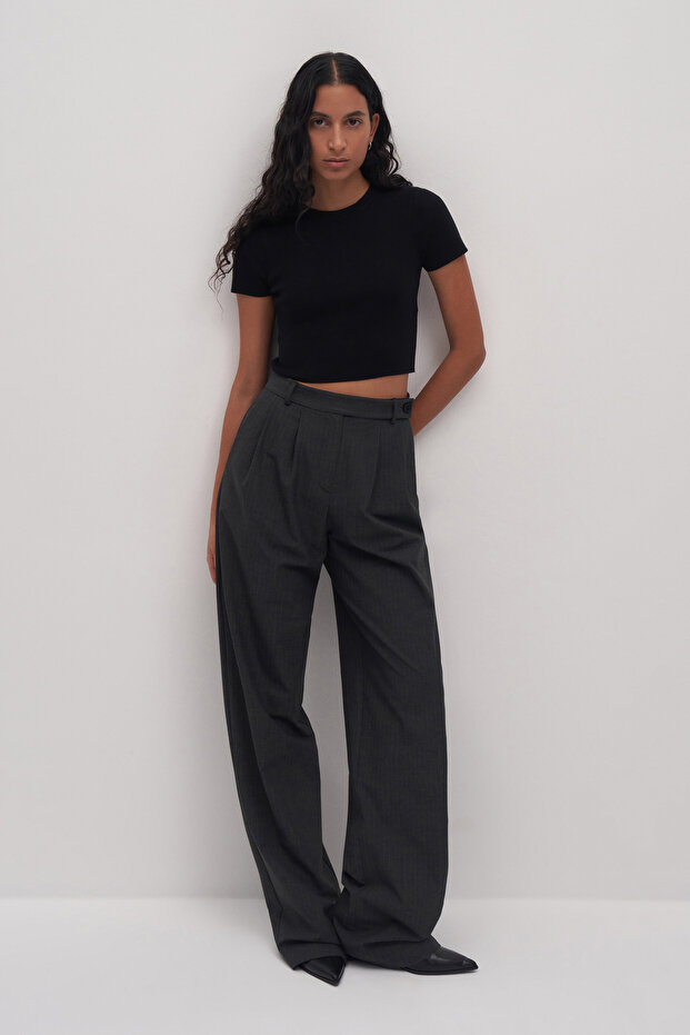 Kadın Basic Triko Crop - 4