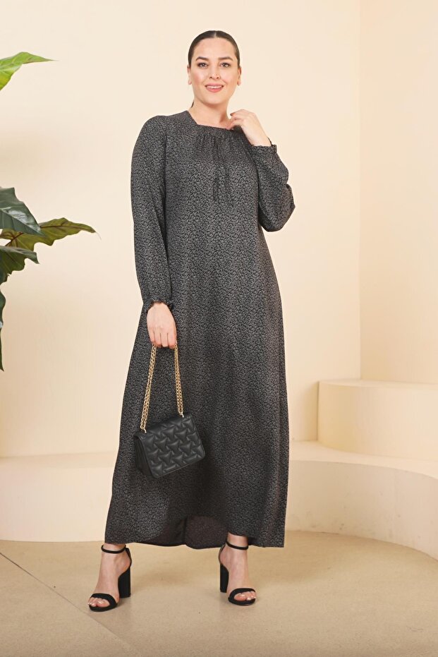 Rochie lungă de damă, cu model crocant, mărime mare - 1