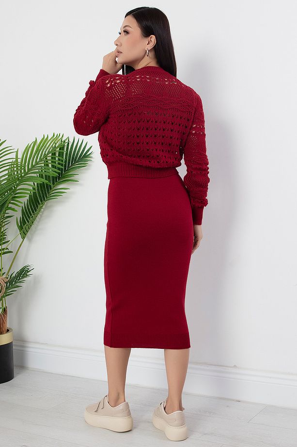 Delikli Crop Askılı Elbise Triko Takım ARD2701 - 6