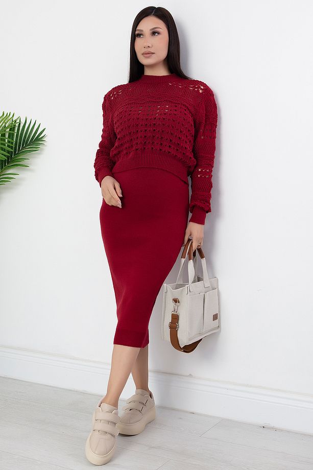 Delikli Crop Askılı Elbise Triko Takım ARD2701 - 3