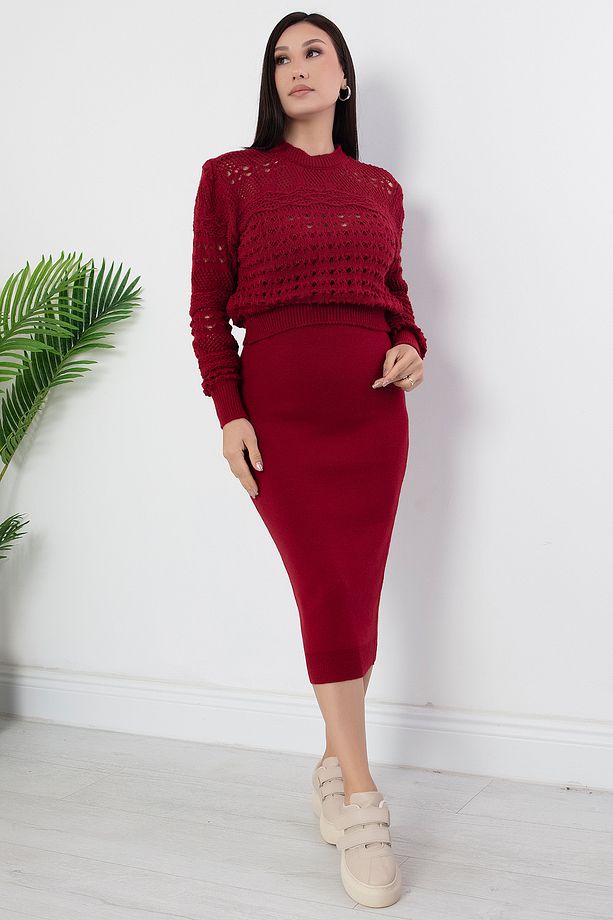 Delikli Crop Askılı Elbise Triko Takım ARD2701 - 4