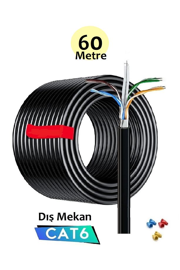 Dış Mekan Cat6 İnternet Ethernet 2 Katlı Hazır Kablo Rj45 High Speed ( 60 METRE ) - 1
