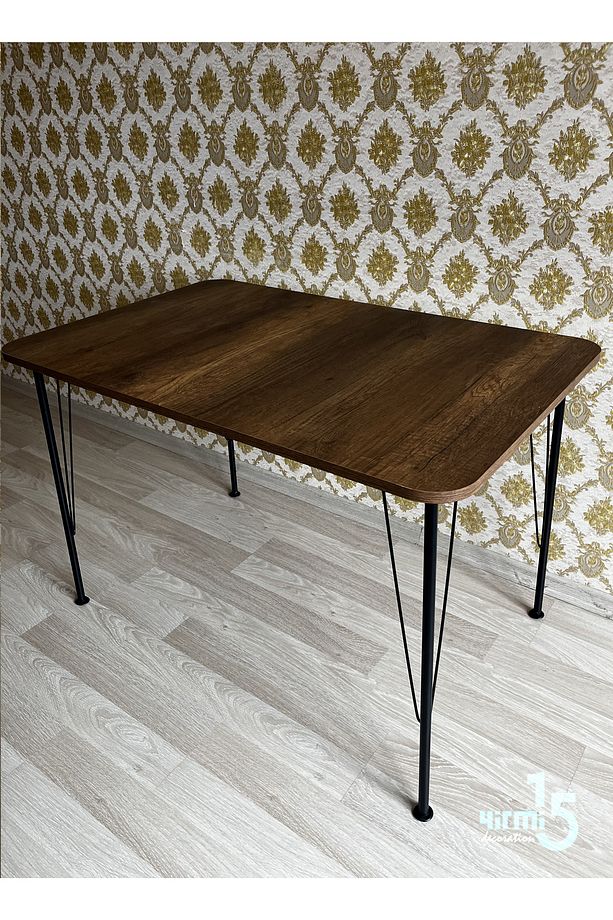 Siyah Metal Ayaklı 70x110 Cm Barok Ceviz Eclipse Mutfak Masası Çalışma Masası Bilgisayar Masası - 5