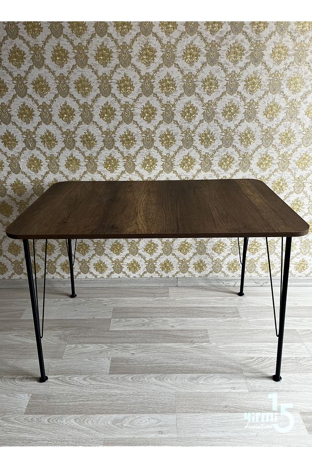 Siyah Metal Ayaklı 70x110 Cm Barok Ceviz Eclipse Mutfak Masası Çalışma Masası Bilgisayar Masası - 6