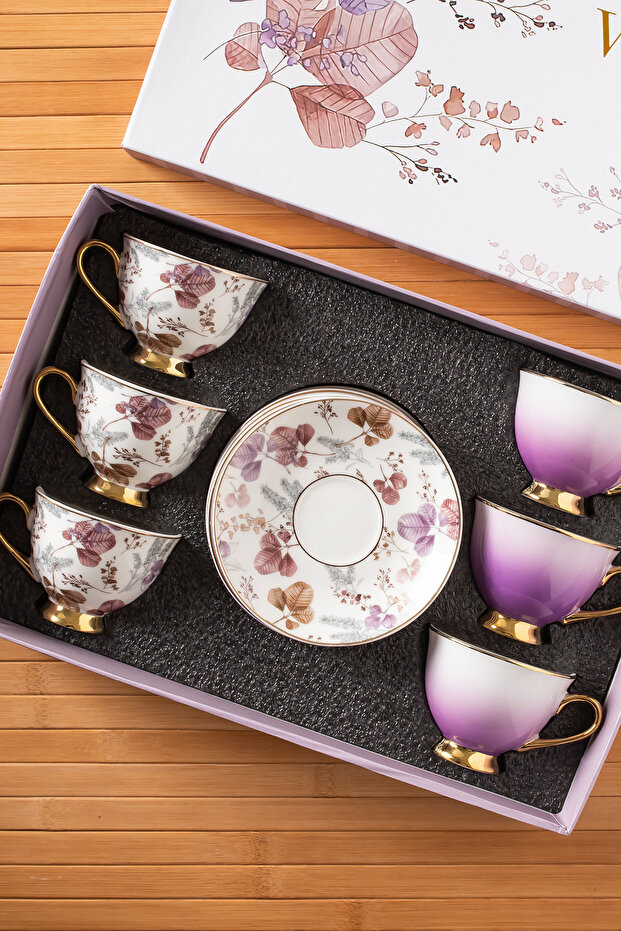 Paçi Viola Gold Yaldızlı Desenli Porselen 6 Kişilik 12 Parça Kahve ...