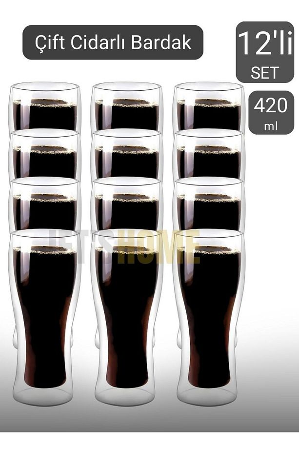 12’li Set Bira Bardağı Kahve Bardağı Çift Cidarlı Bardak Meşrubat Bardağı 420 ml - 1