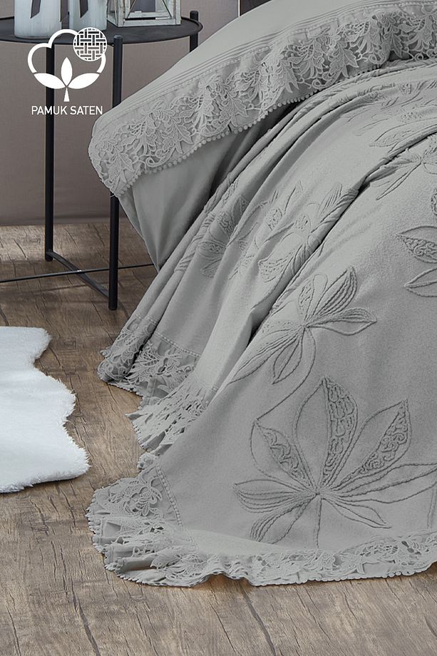 Manolya Dantelli Çift Kişilik 7 Parça Nevresim + Pike Set - 2