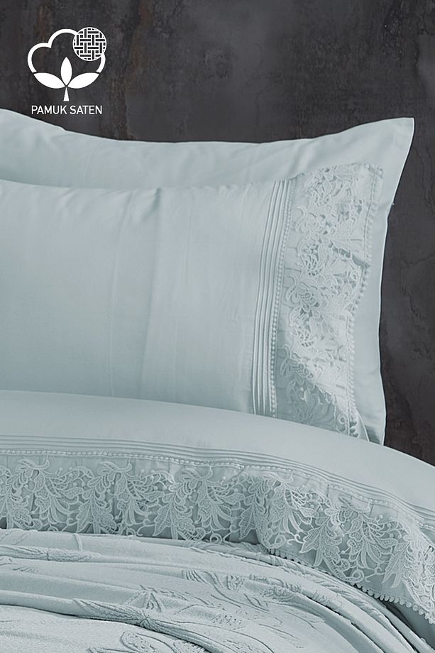 Manolya Dantelli Çift Kişilik 7 Parça Nevresim + Pike Set - 3