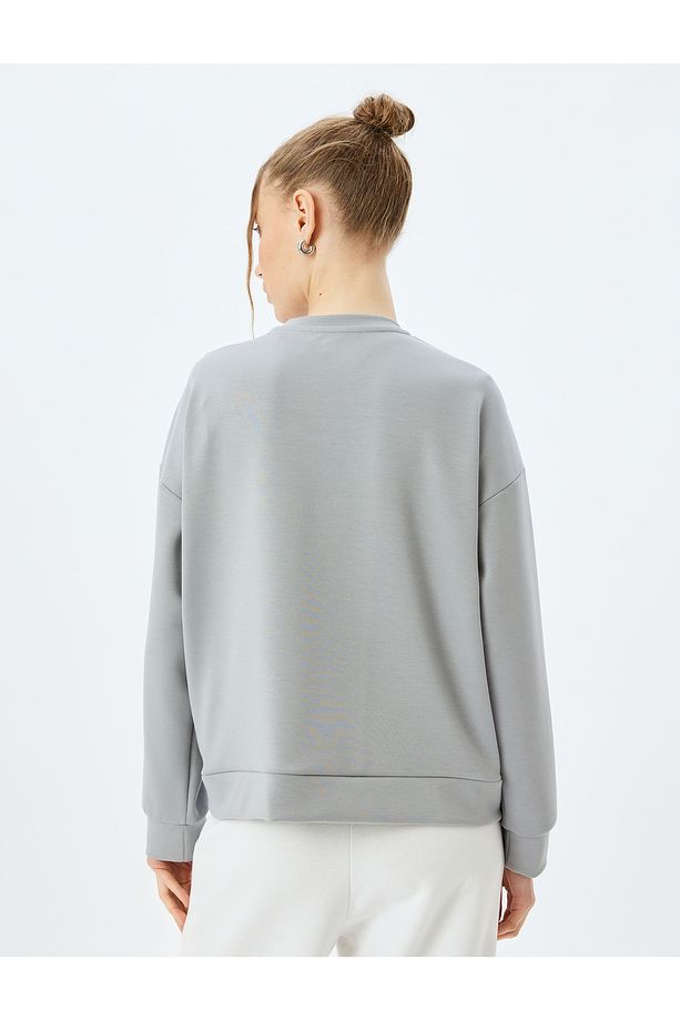 Bisiklet Yaka Basic Uzun Kollu Oversize Sweatshirt - 4