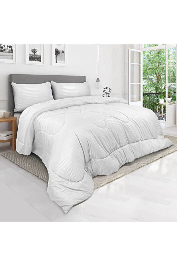 Stripe Comforter Set- Ultra Soft Brushed Microfiber Fabric, Soft Siliconized Fiber Filling