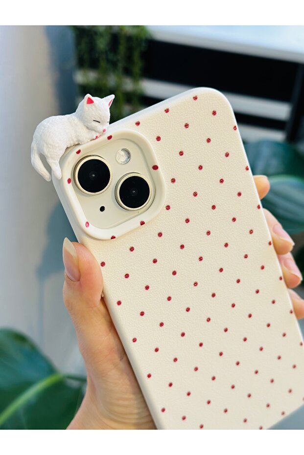 Iphone 14 Plus - 15 Plus Silicone Case with Polka Dot Cat Design Toy