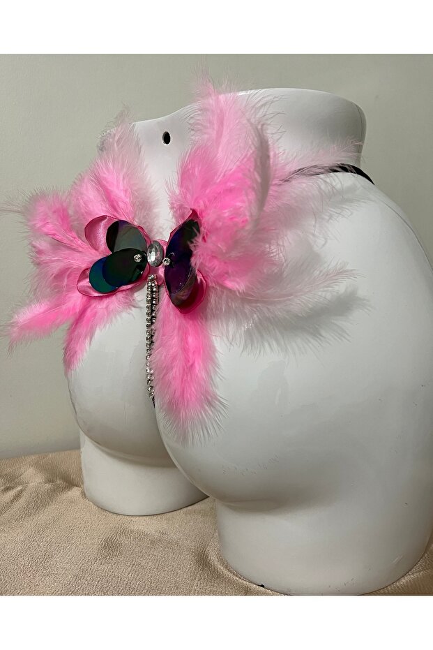 Pembe Kuş Tuyu Kanat Pamuklu Kadin String - 2