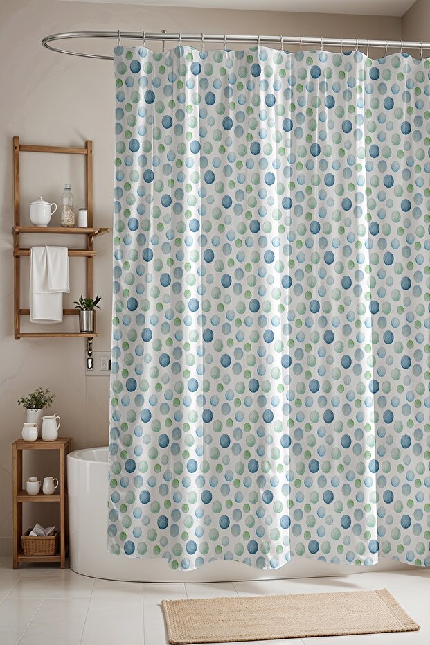 Bathroom Curtain, Blue Green Drops Pattern Shower Curtain, Bathtub Curtain 175X200Cm