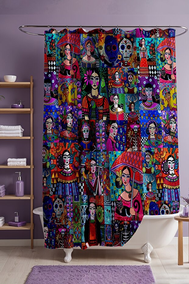 Bathroom Curtain, Colorful Fridas Patterned Shower Curtain, Bathtub Curtain 175X200Cm