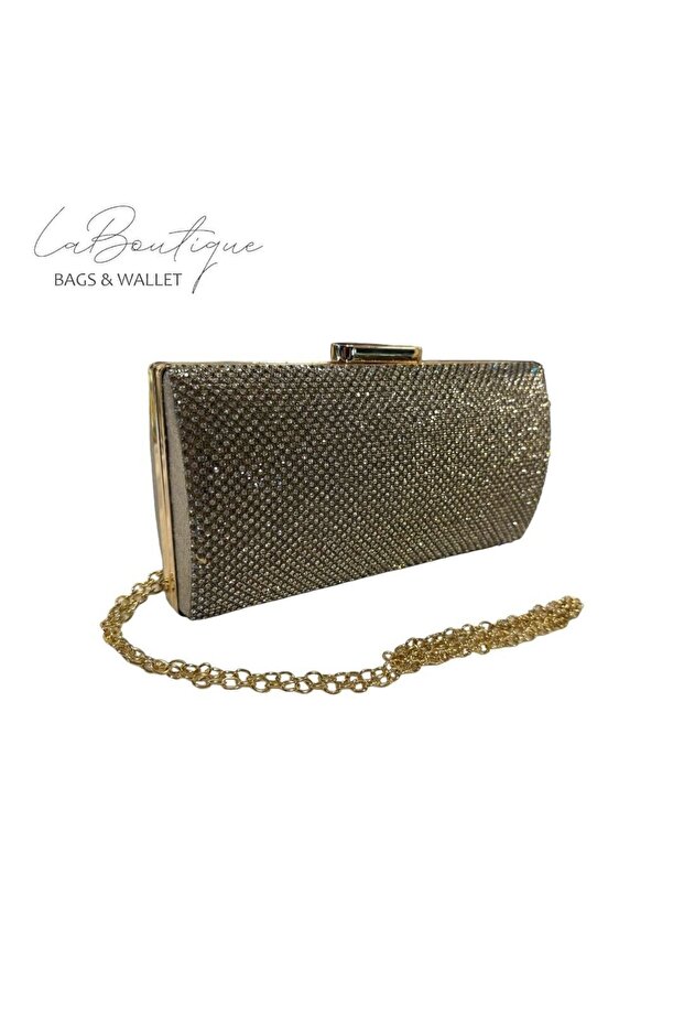 La Boutique Stone Sequin Gold Bag