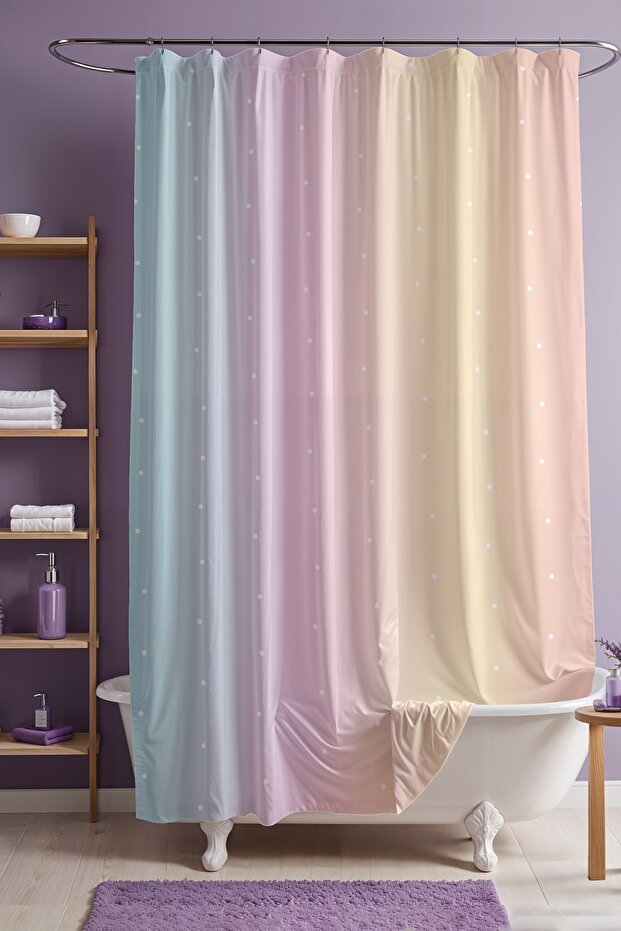 Bathroom Curtain, Rainbow Transitioning Polka Dots Pattern Shower Curtain, Bathtub Curtain 175X200Cm