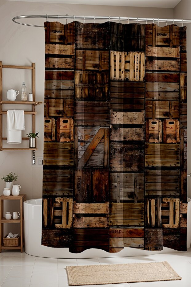 Bathroom Curtain, Old Wooden Baskets Pattern Shower Curtain, Bathtub Curtain 175X200Cm