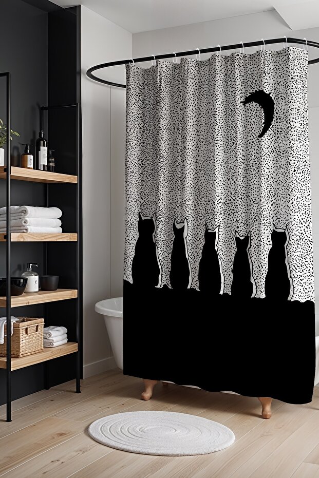 Bathroom Curtain, Bohemian Cat Brothers Patterned Shower Curtain, Bathtub Curtain 175X200Cm