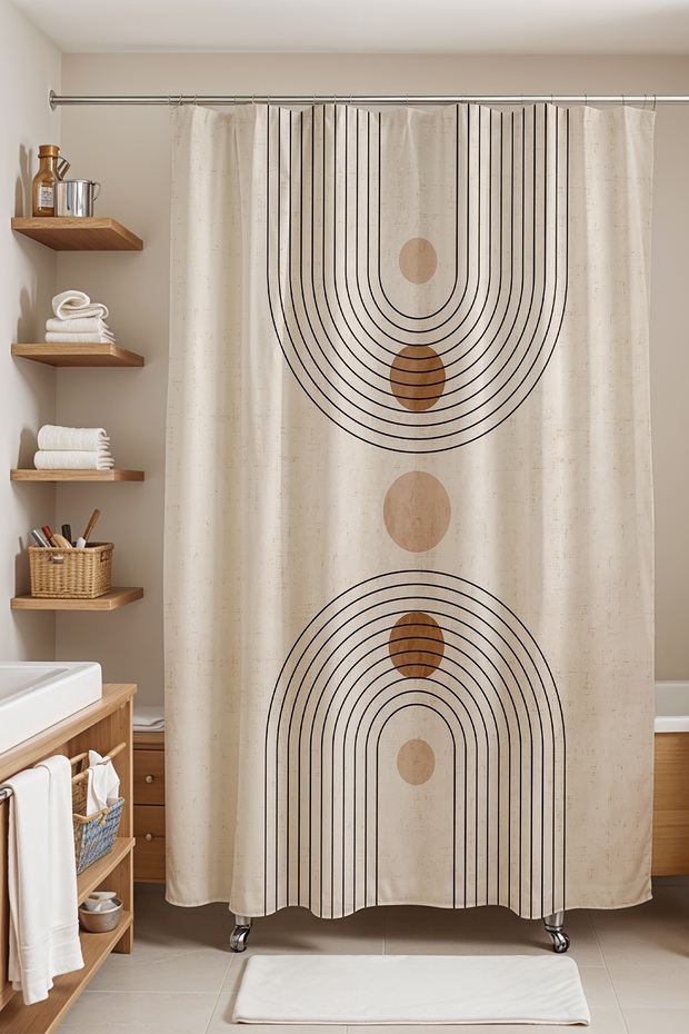 Bathroom Curtain, Bohemian Black Rainbows Pattern Shower Curtain, Bathtub Curtain 175X200Cm