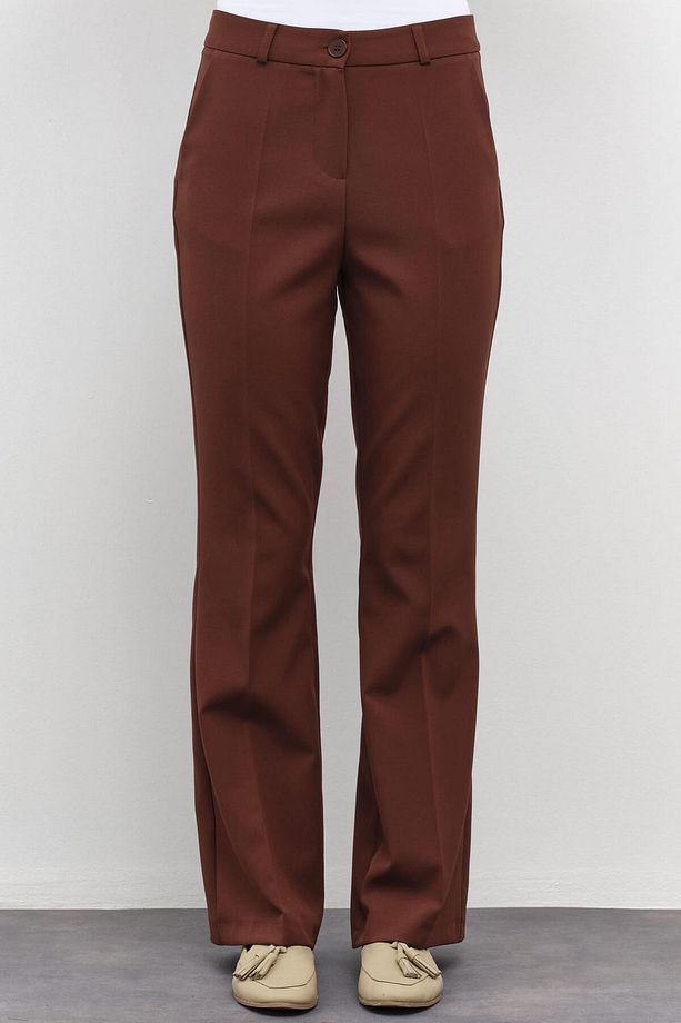 İspanyol Paça Basic Pantolon - Kahve - 5