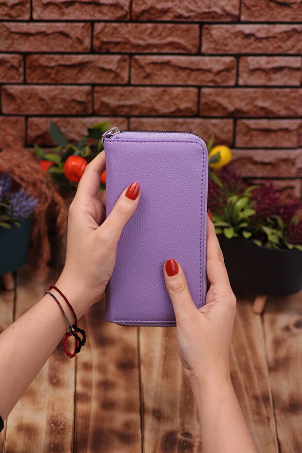Lilac Unisex Leather Portfolio Card Holder Long Wallet with Phone Compartment