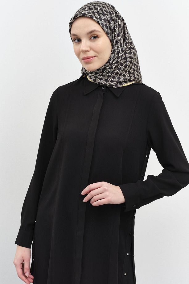 Rivet Detaylı Yırtmaçlı Tunik - Siyah - 5
