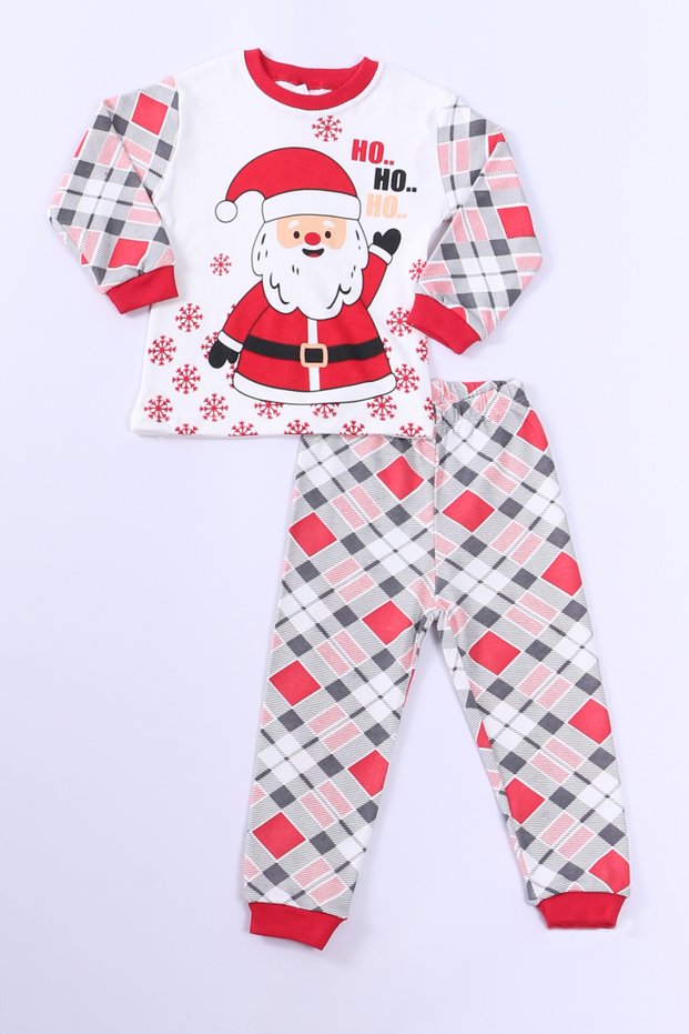 Children's New Year's Pajama Set with Christmas Santa Printed Ribbon D8