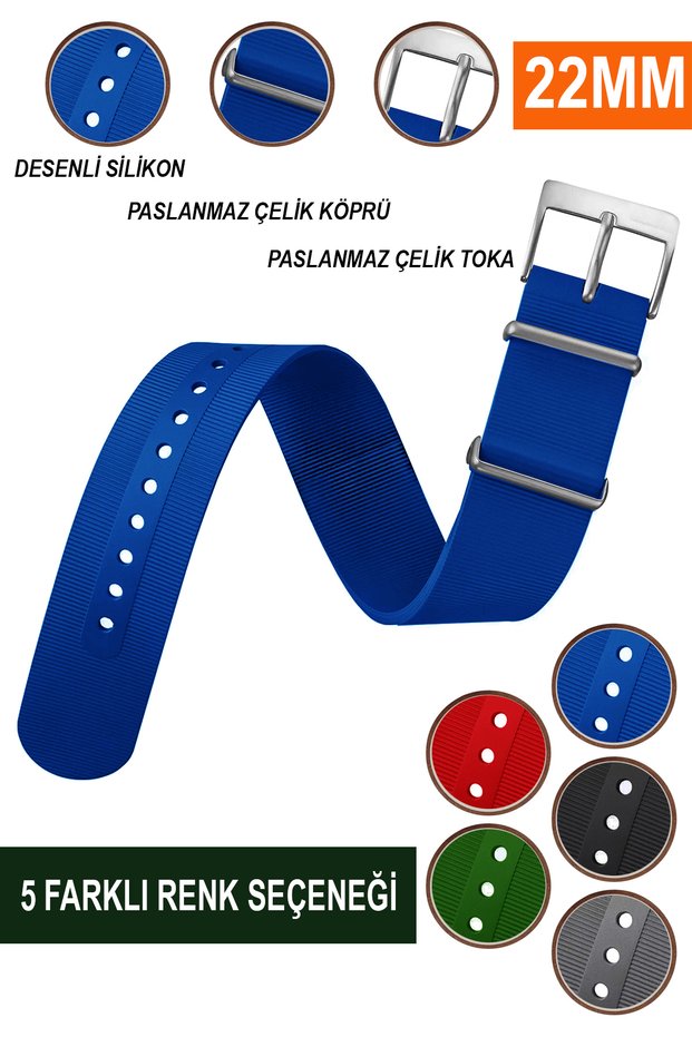 22mm Fossil-Welder-Casio-Seiko-Omega-Armani Watch Compatible Silicone Nato Watch Band Strap Slknato22