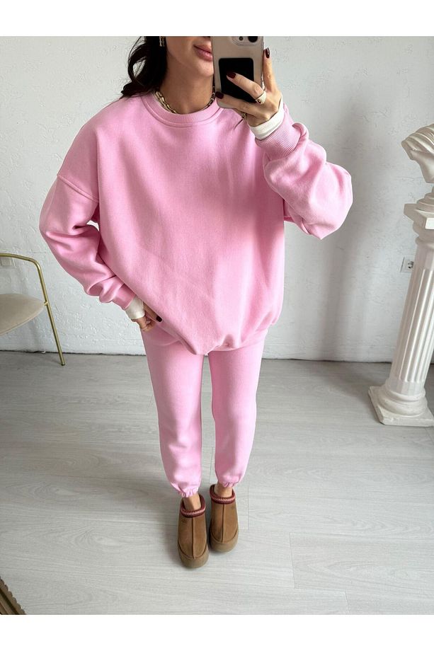 Pembe Şardonlu Oversize Aura Eşofman Altı - 2