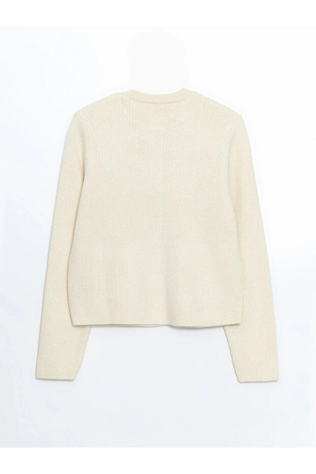 LCW Modest  Ekru Bisiklet Yaka Kadın Triko Hırka - 6