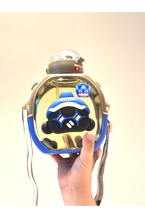 Practical Stylish Water Bottle with Straw - Transparent Character Design - 1