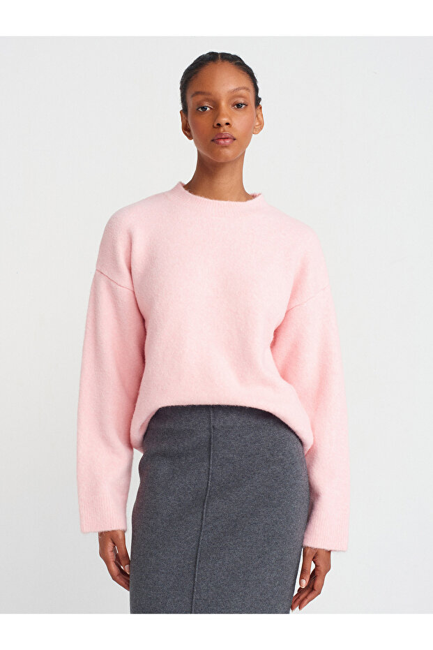 10640 Crew Neck Soft Textured Sweater-Pink