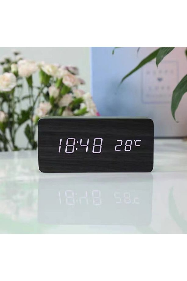Fonksiyonel Dikdörtgen Led Dijital Masa Saati, Siyah, 15x7, - 1